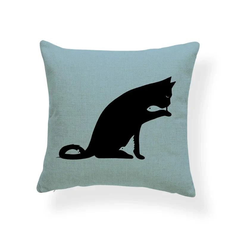 Axyaa Tropical Cat Cushion Cover Moon Blue Cotton Linen Pillow Case
