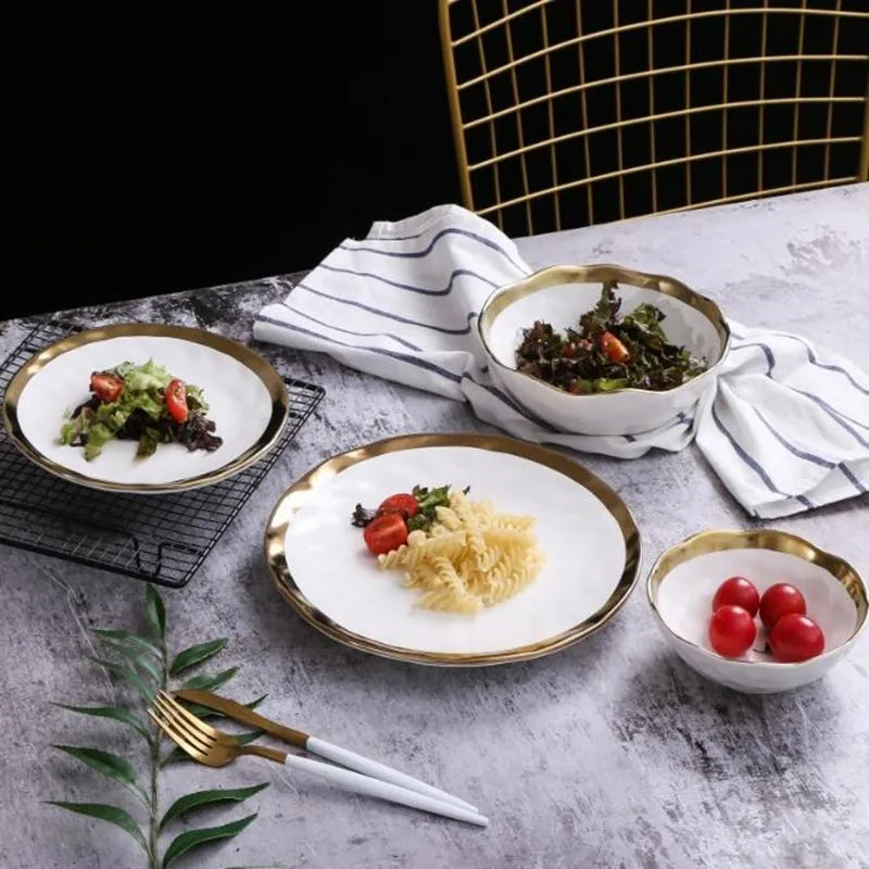 Axya Gilded Plates Matte Gold Cutlery Set Dinnerware Collection