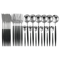 Axyaa 24-Piece Stainless Steel Cutlery Set for 6 - Black Gold Silverware