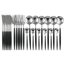Axyaa 24-Piece Stainless Steel Cutlery Set for 6 - Black Gold Silverware