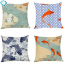 Axyaa Fish Series Cotton Linen Cushion Cover 45X45Cm Home Decor Sofas