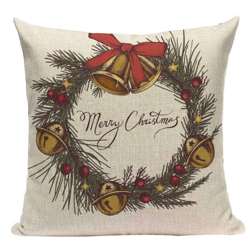Axyaa Christmas Deer Snowman Cartoon Cushion Cover - Festive Decor Pillowcase