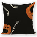 Happy Halloween Pumpkin Print Linen Throw Pillow Cover by Axyaa