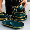 Axya™ Luxe Green Ceramic Dinnerware Set – Gilt Rim Plates & Bowls for Steak & More