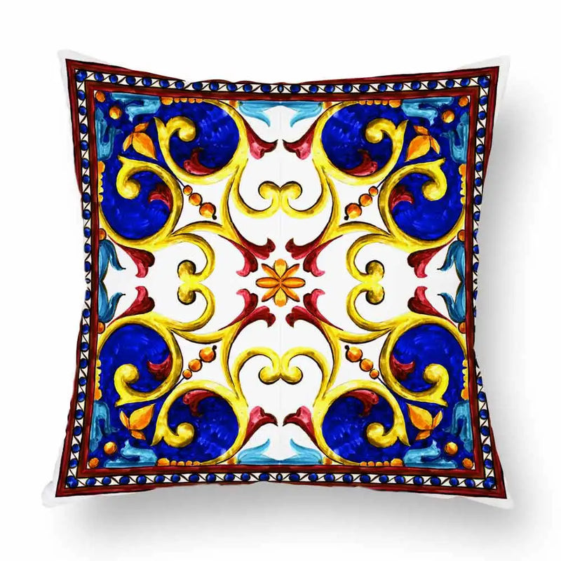 Axyaa Watercolor Geometric Flowers Polyester Cushion Cover Sofa Throw Pillow Cover