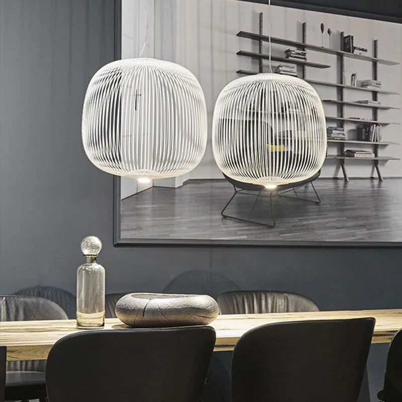 Axyaa Spokes Pendant Lamp: Modern Bird Cage LED Light for Kitchen, Dining Room & Home Decor