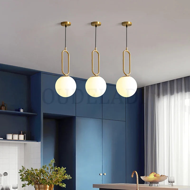 Axya Glass Ball Brass Pendant Lamp - Modern Nordic LED HangLamp