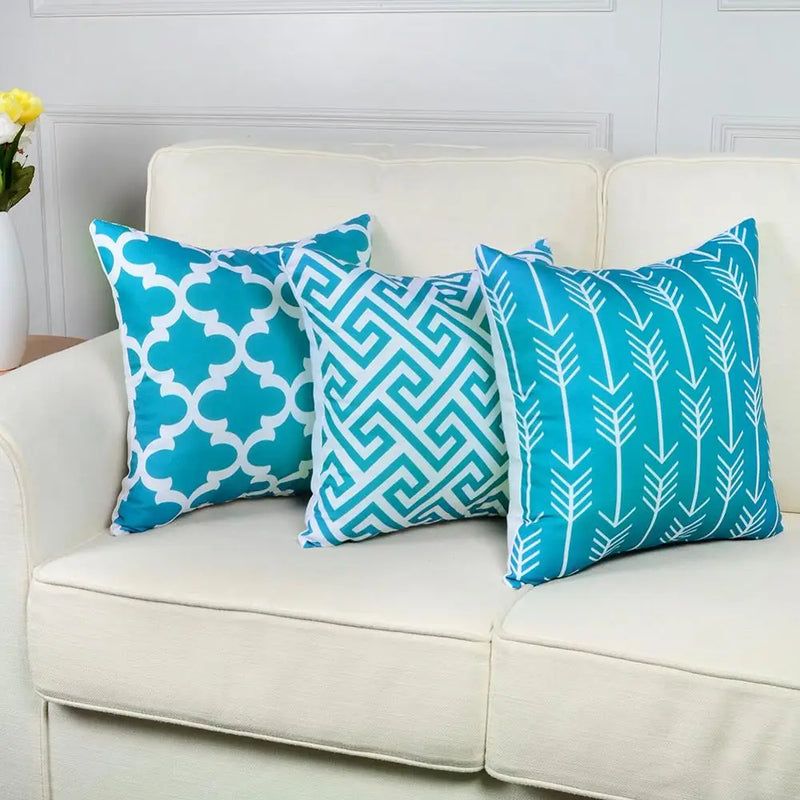 Axyaa Blue Geometric Cotton Linen Pillow Cover for Luxury Home Decor