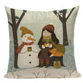 Axyaa Christmas Deer Snowman Cartoon Cushion Cover - Festive Decor Pillowcase
