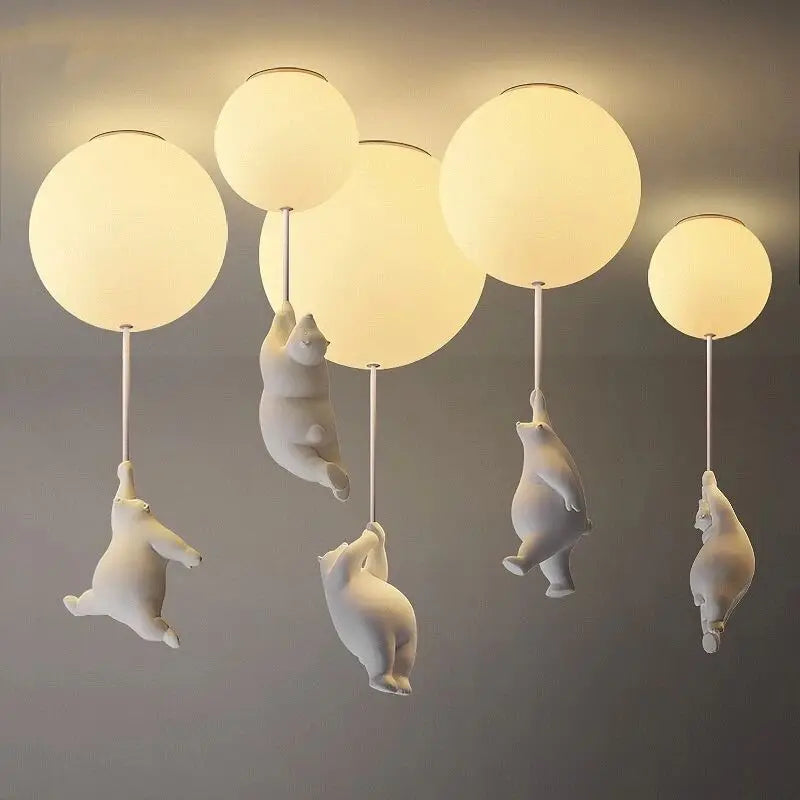 Axyaa Bear Chandelier: White LED Light for Kids' Bedroom & Nursery School Decor