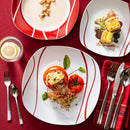 Axyaa Felisa 18-Piece Red Stripes Porcelain Dinner Set - Service for 6