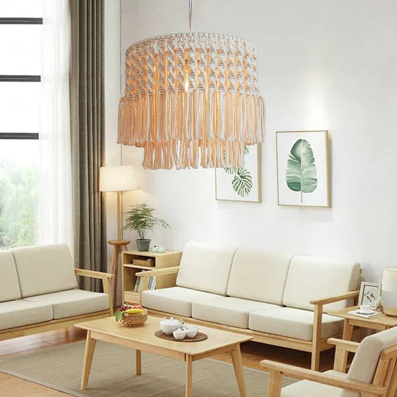 Axyaa Bohemia Chandelier: Cotton Rope Pendant Lamp for Dining Room and Balcony