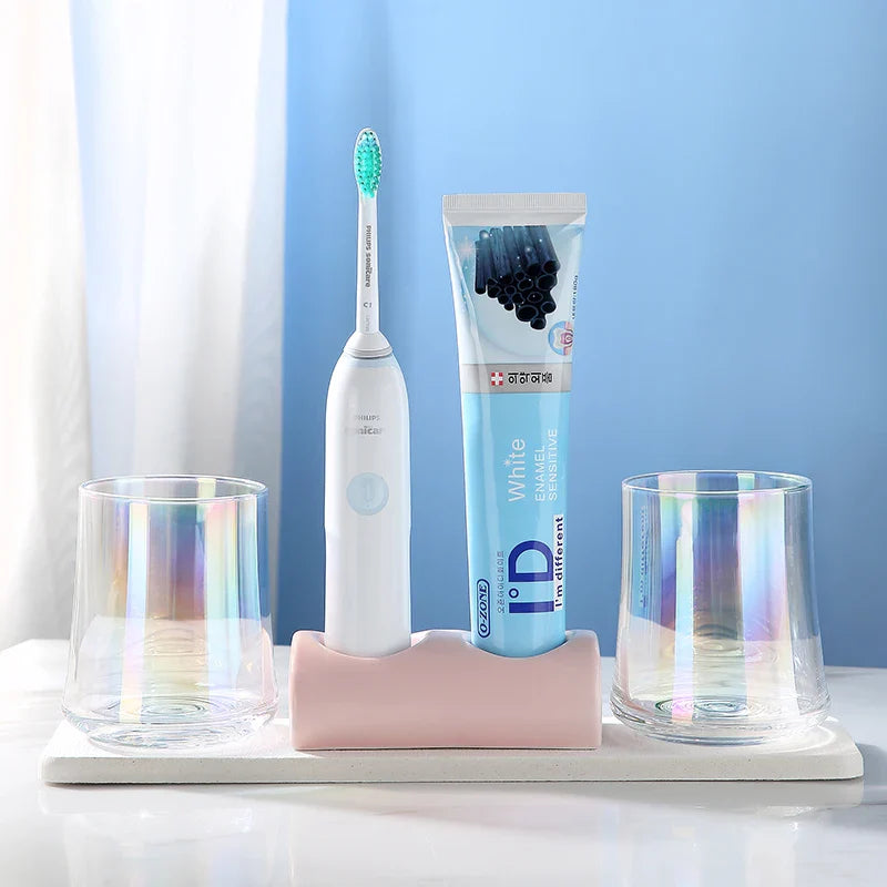 Axya Dental Organizer Set: Toothbrush Holder, Toothpaste Holder, Mouthwash Cup, Coaster
