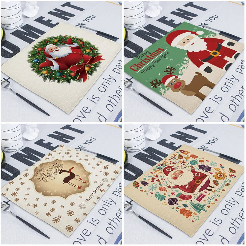 Axyaa Christmas Retro Fabric Napkins Set - Festive Table Decor for Home & Restaurant