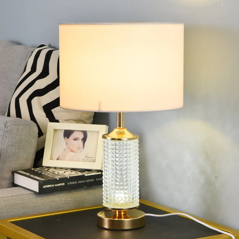 Axyaa Clear Crystal Glass LED Table Lamp for Bedroom and Living Room