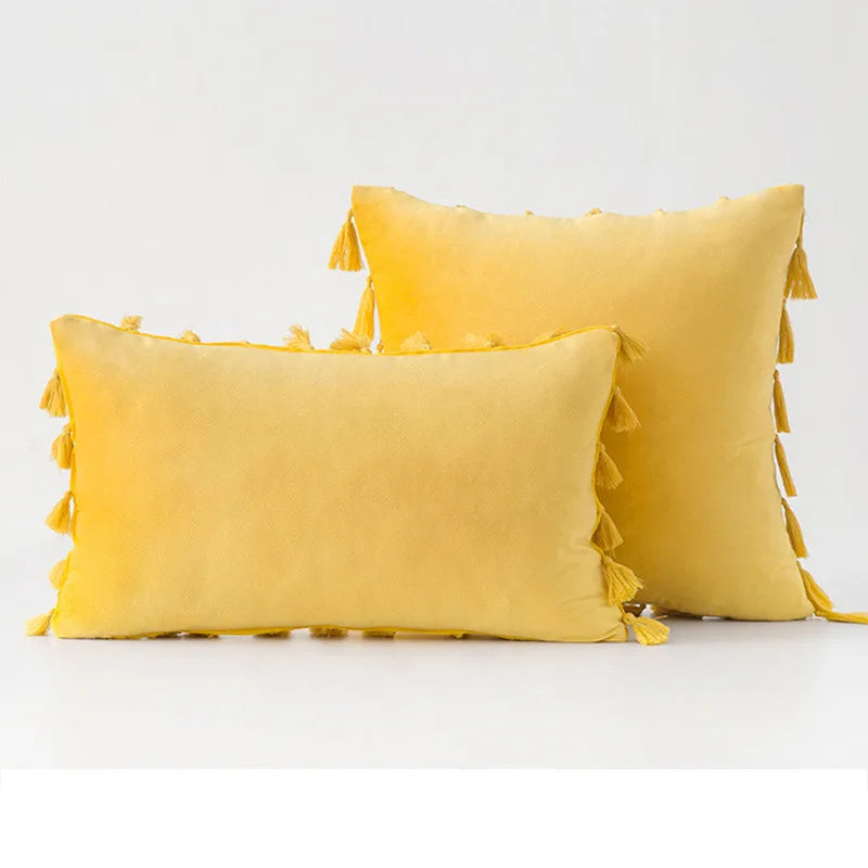 Velvet Tassel Throw Pillow Cover for Couch & Sofa - Axyaa Branded Luxe Accent Cushions
