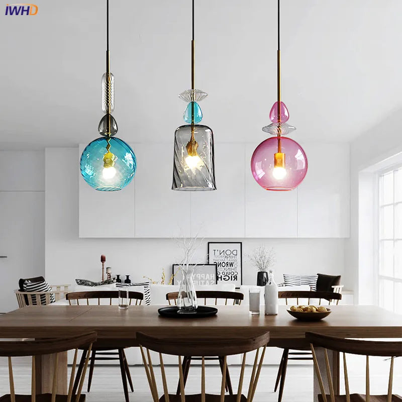 Axyaa Nordic LED Glass Pendant Lights for Bedroom Living Room Bar Cafe