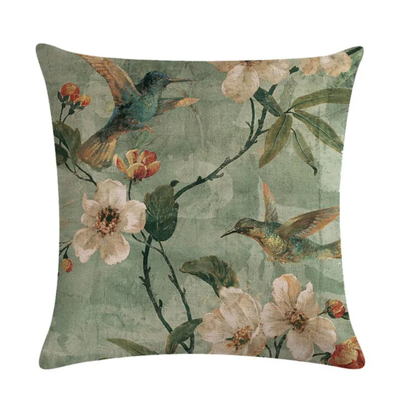 Axyaa Bird Print Cotton Linen Cushion Cover 45X45cm