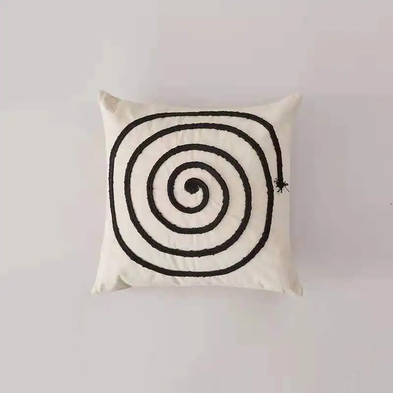 Rainbow Stripe Cushion Cover with Pink Rope Embroidery, 45x45cm, Axyaa