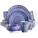 Axyaa Bohemian Mandala Porcelain Dinnerware Set - Dinner, Dessert Plate, Bowl, Mug