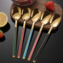 Axyaa Stainless Steel Long Coffee Spoon Set Vintage Tableware Teaspoons Dessert Ice Cream