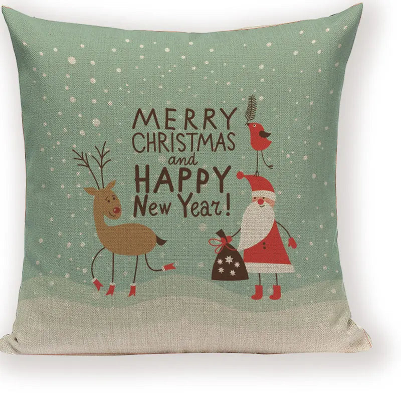 Axyaa Festive Santa Claus Christmas Tree Linen Throw Pillow Case