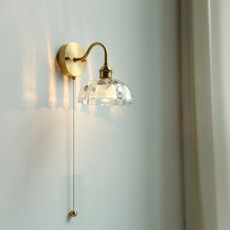 Axyaa Nordic LED Wall Lamp with Pull Chain Switch and Glass Copper Sconce