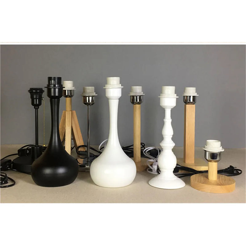 Axyaa Wooden Tripod Bedside Table Lamp Base - Black Nightstand Light Holder