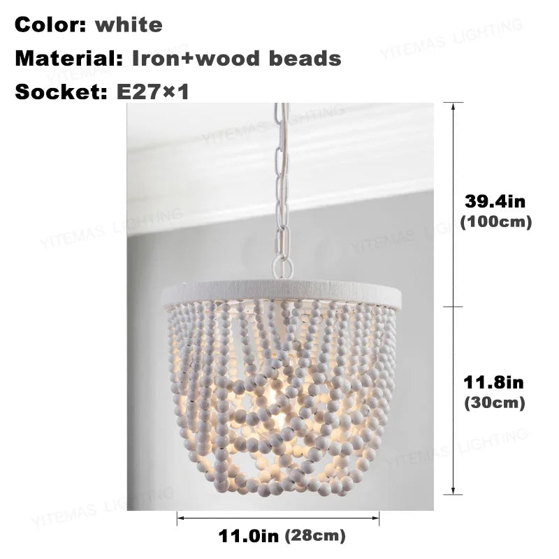 Axyaa Wooden Beads Chandelier White Mini Pendant Light for Bedroom & Kitchen