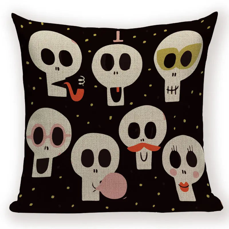 Happy Halloween Pumpkin Print Linen Throw Pillow Cover by Axyaa
