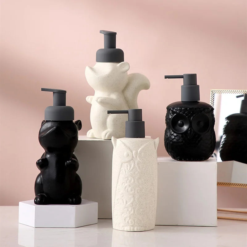 Axya Ceramic Owl Squirrel Soap Dispenser Handwashing Fluid Press Bottle