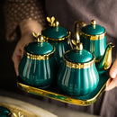 Axya Ceramic Spice Jar Set - Green Seasoning Box Kitchen Supplies
