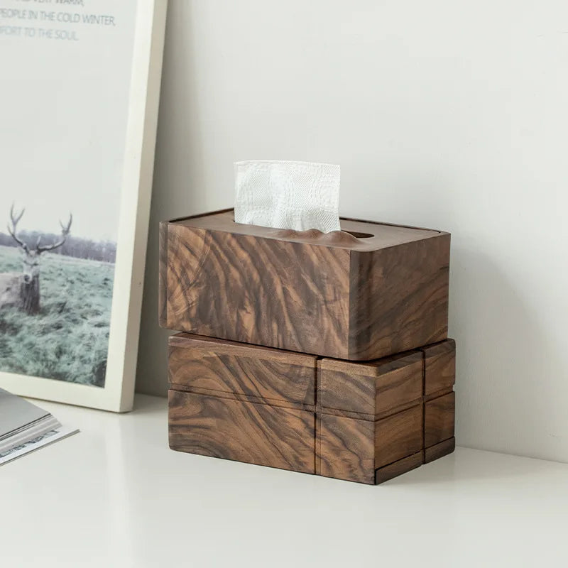 Axya Black Walnut Tissue Box Storage: Nordic Style Solid Wood, Japanese Living Room Organizer