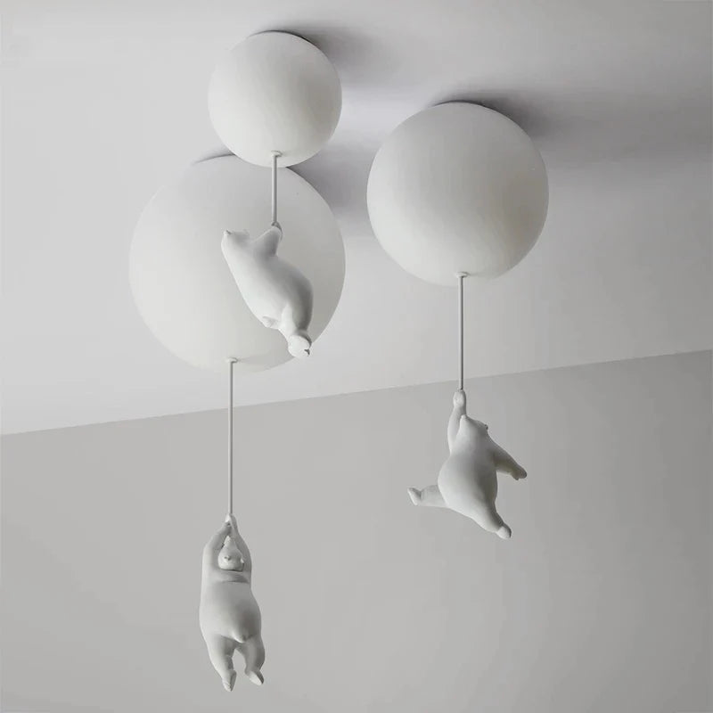 Axyaa Bear Chandelier: White LED Light for Kids' Bedroom & Nursery School Decor