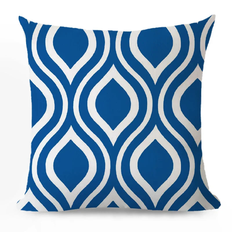 Axyaa Blue Geometric Cotton Linen Pillow Cover for Luxury Home Decor