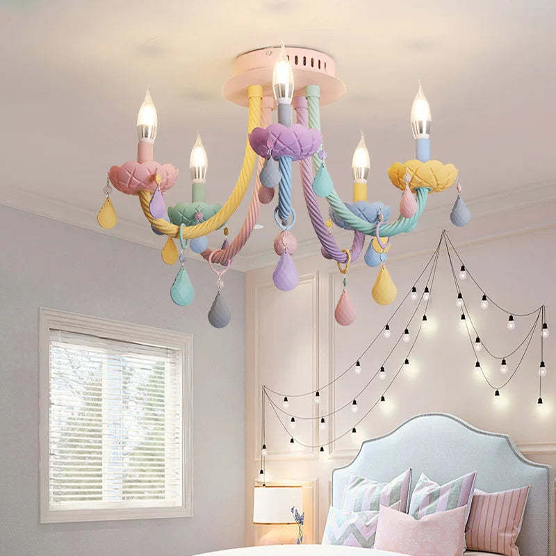 Axyaa European Rainbow Chandelier: Children's Bedroom Princess Makaron Lamps