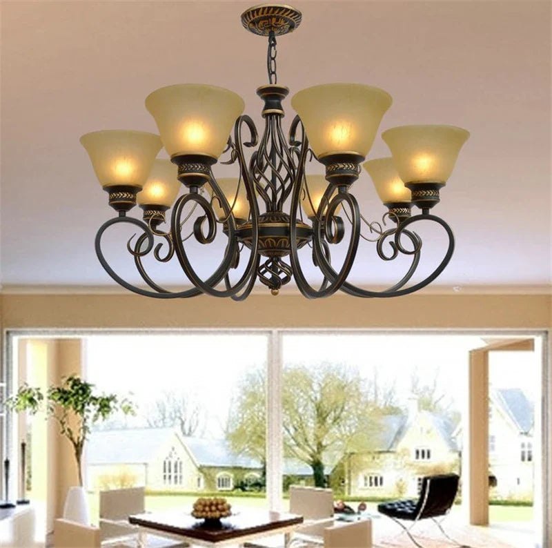 Axyaa European Wrought Iron Chandelier - Retro Classic Hanging Lamp