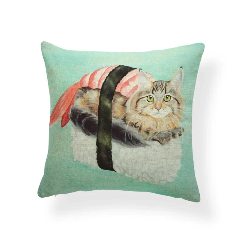 Axyaa Tropical Cat Cushion Cover Moon Blue Cotton Linen Pillow Case