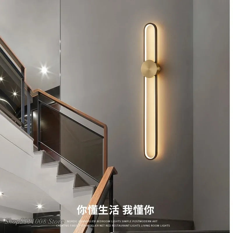 Axyaa Oval Wall Lamp: Modern Minimalist Golden Black for Living Room Staircase & Bedside Decor