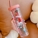 Axyaa Clear Plastic Water Bottle With Straw, Tea Strainer, Stickers, Large Capacity