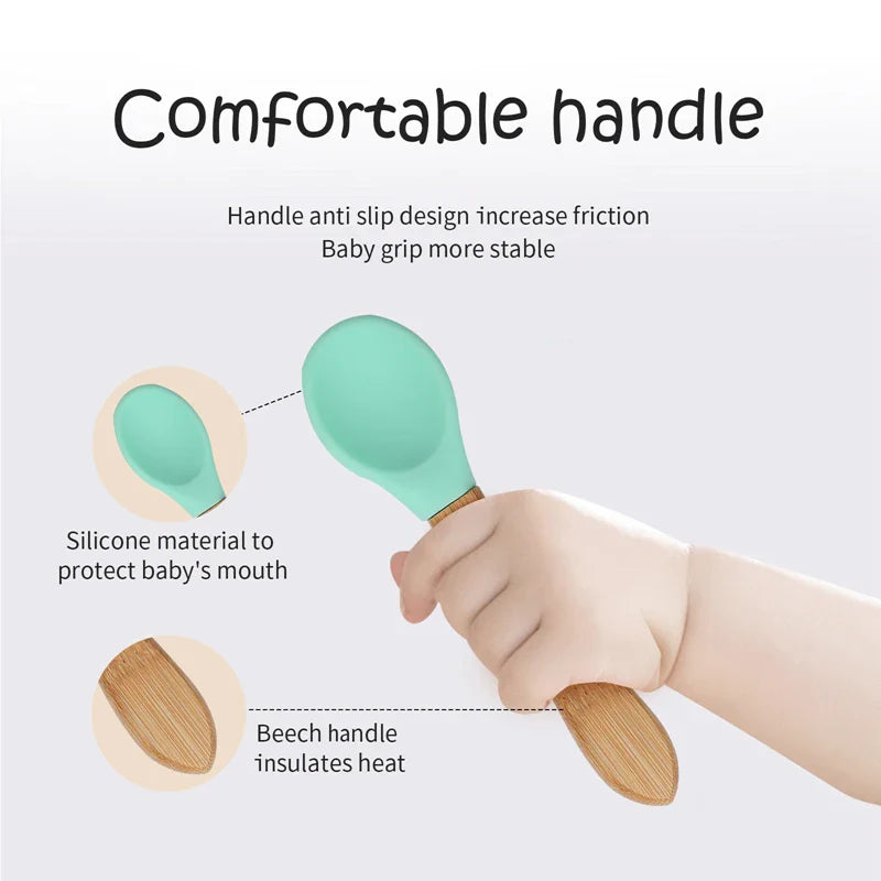 Axya Bamboo Fork Set: Silicone & Wooden Baby Feeding Utensils