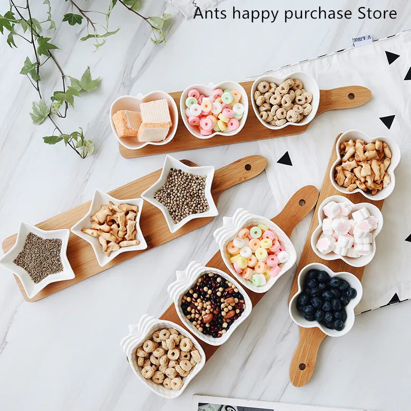 Axya Ceramic Fruits Platter with Bamboo Tray