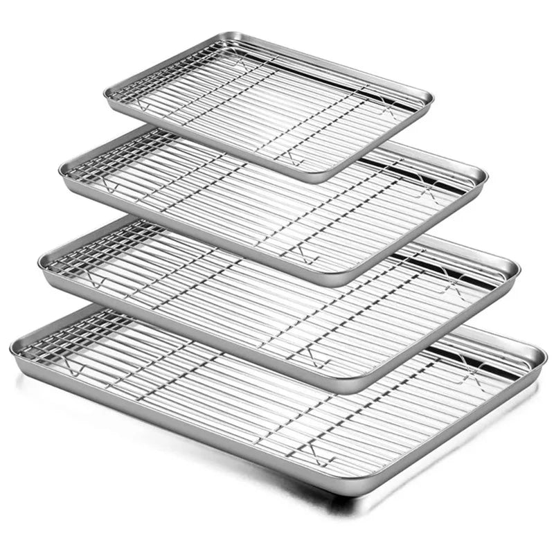 Axyaa Stainless Steel Food Storage Tray and Grid - Bakeware Set for Baking, Cooling, and Serving