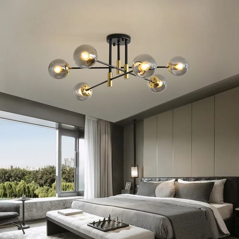 Axyaa Black & Gold LED Round Ball Chandelier - 4/6/8 Lights