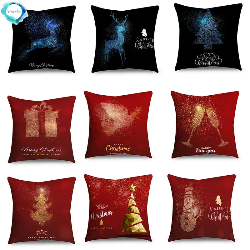 Axyaa Christmas Polyester Cushion Cover - Tree Gifts Print - Xmas Home Decor