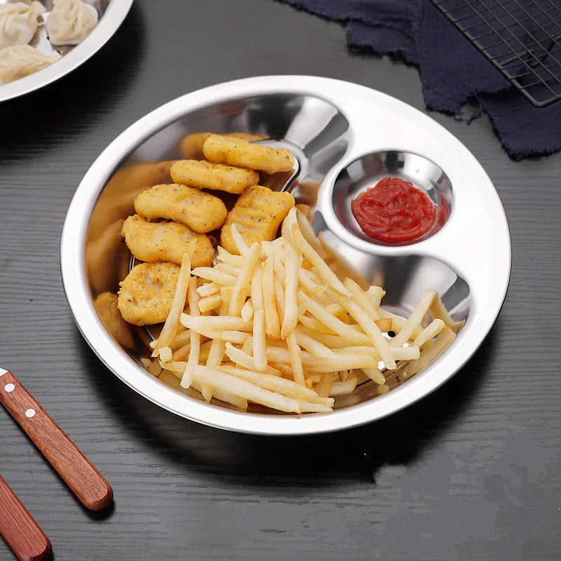 Axyaa Stainless Steel Dumpling Plate with Dipping Saucer and Snack Dish