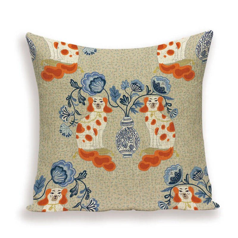 Axyaa Monkey Floral Pillow Cover - Vibrant Flower Vase Home Decor