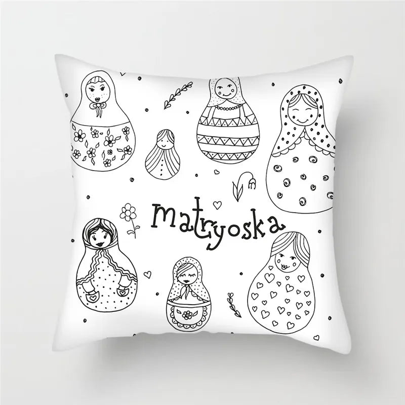 Axyaa Cartoon Doll Pattern Polyester Cushion Cover for Home Decor