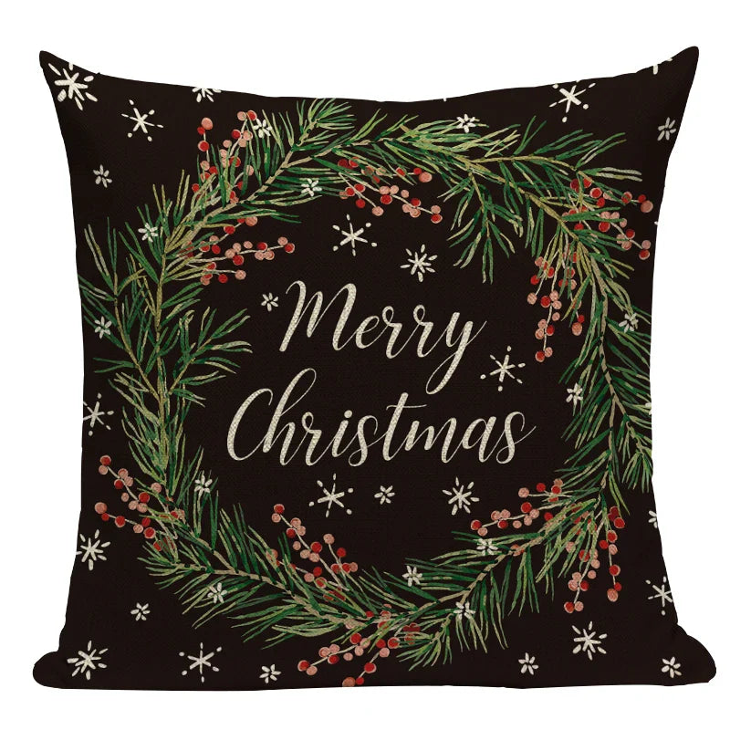 Axyaa Christmas Deer Snowman Cartoon Cushion Cover - Festive Decor Pillowcase