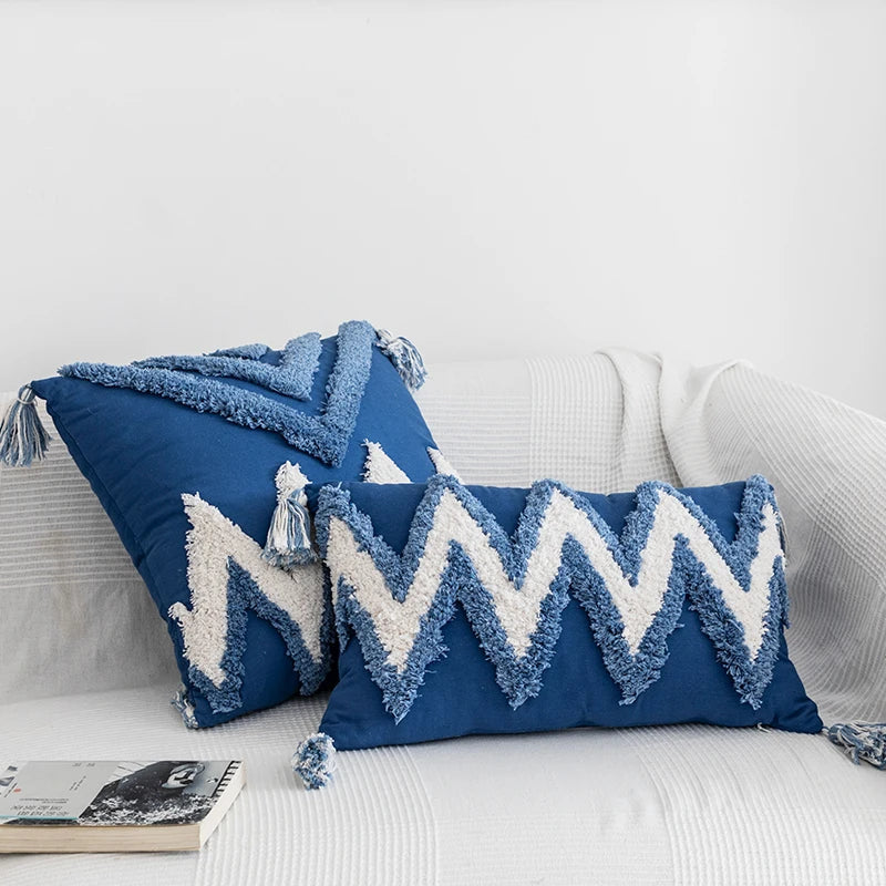 Moroccan Style Navy Blue Zigzag Pillow Cover 45x45cm Axyaa